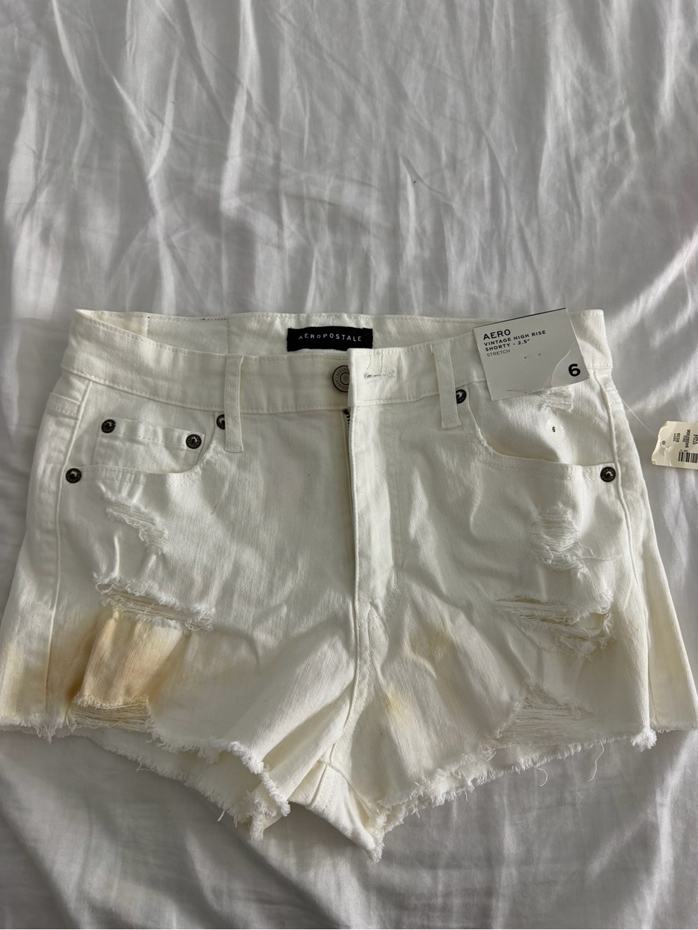 Aeropostale White Distressed Ripped Denim Shorts